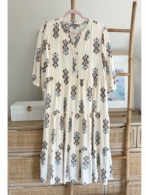 Figueroa & Flower Beige Midi Dress Sz Large